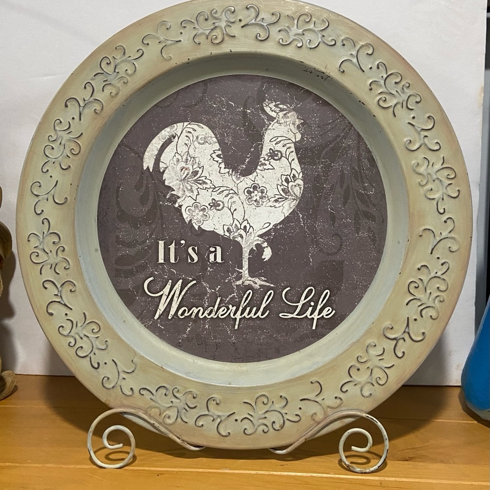 Farmhouse Chicken Rooster It’s A Wonderful Life Decorative Embossed Metal Plate